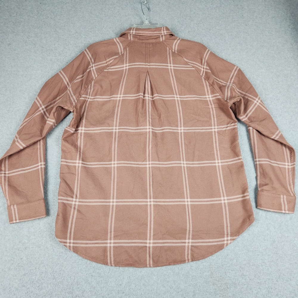 Eddie Bauer Shirt Womens Large Brown Plaid Long Sleeve Button Up High Low Hem - Picture 3 of 7